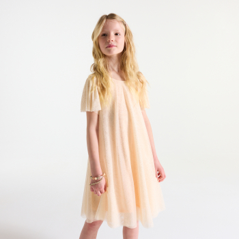 فستان حفلات من الترتر باللون البيج للبنات